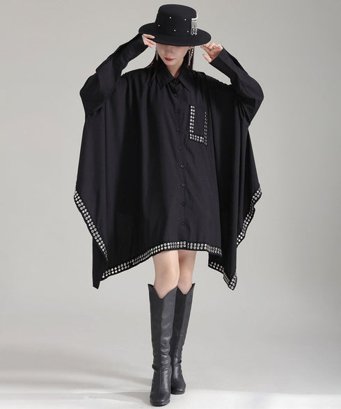 Studded Asymmetric Hem Shirt Dress